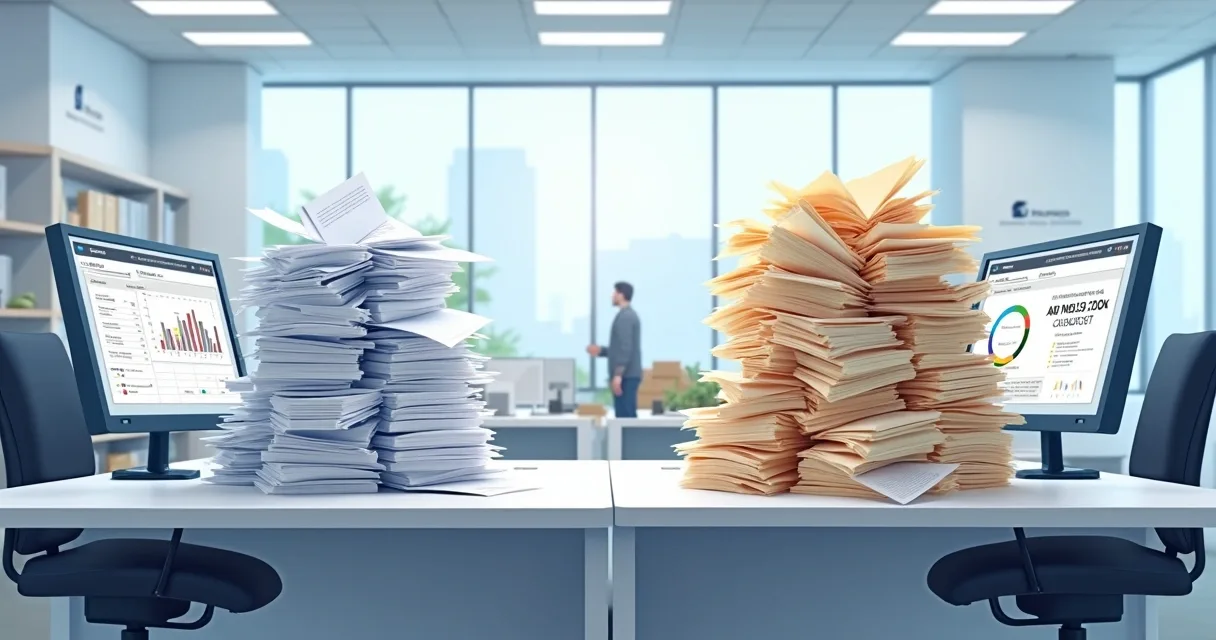Pilha de documentos classificados para descarte e arquivamento 