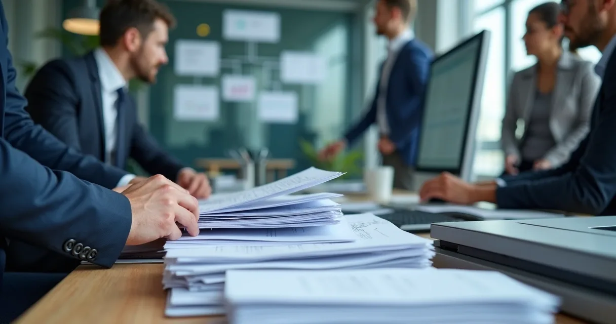 Documentos sendo digitalizados em ambiente corporativo 
