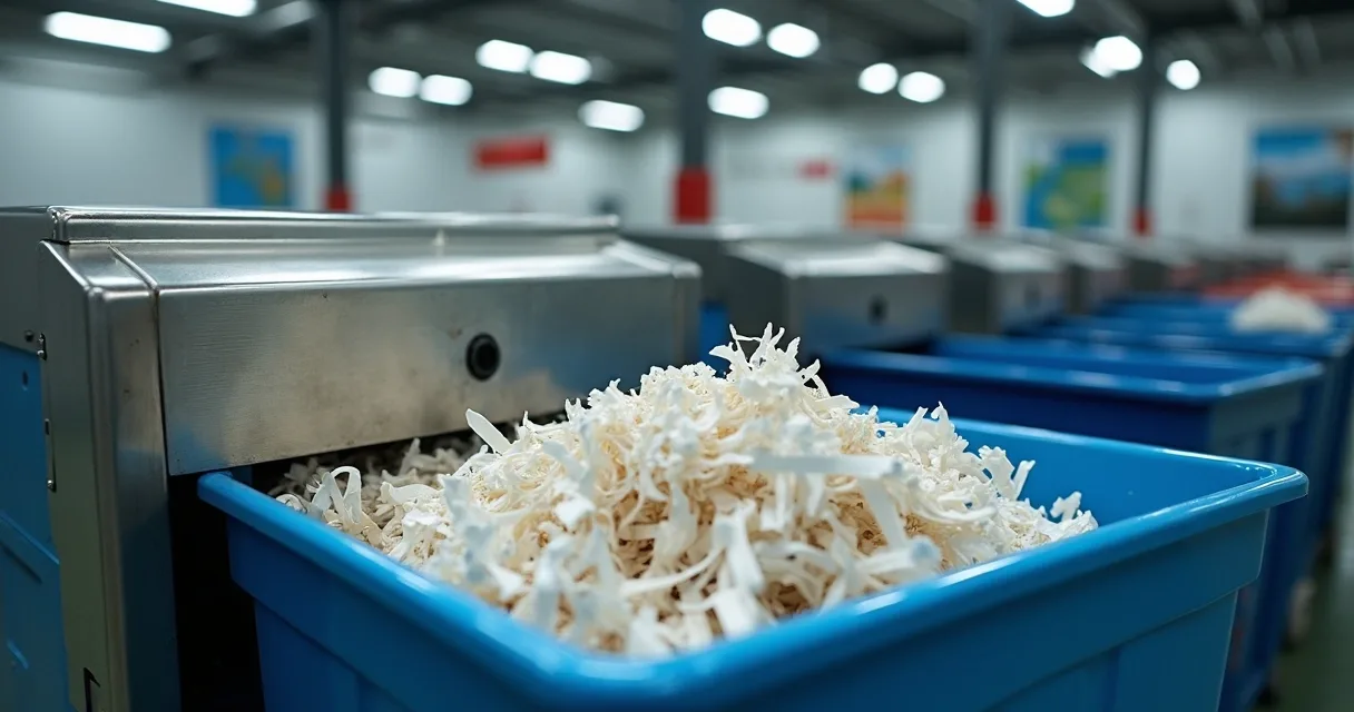 Trituração de documentos em ambiente industrial, destinação adequada dos resíduos
